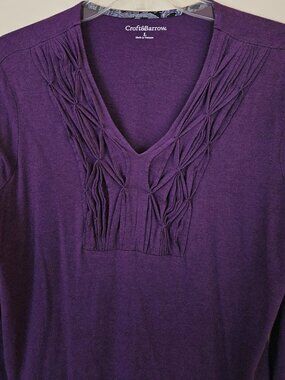 Croft & Barrow Embellished Purple Top Size L Cotton 3/4 Sleeve